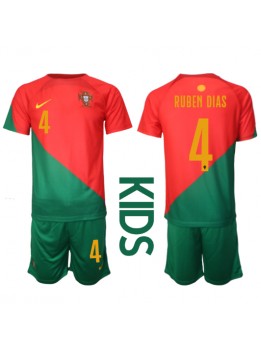 Portugal Ruben Dias #4 Replika Hemmakläder Barn VM 2022 Kortärmad (+ byxor)